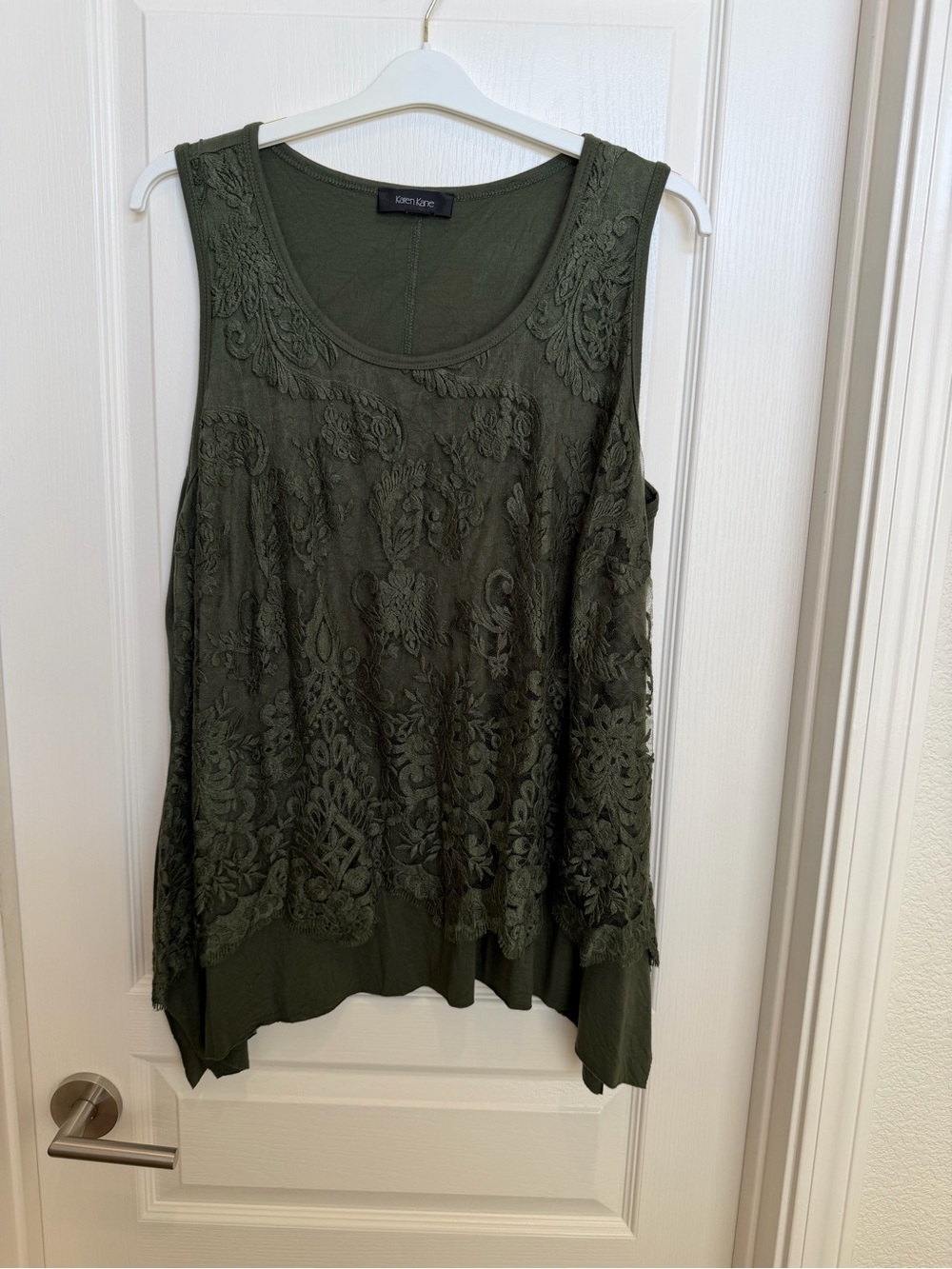 Karen Kane Olive Lace Overlay Tunic Tank - 2X